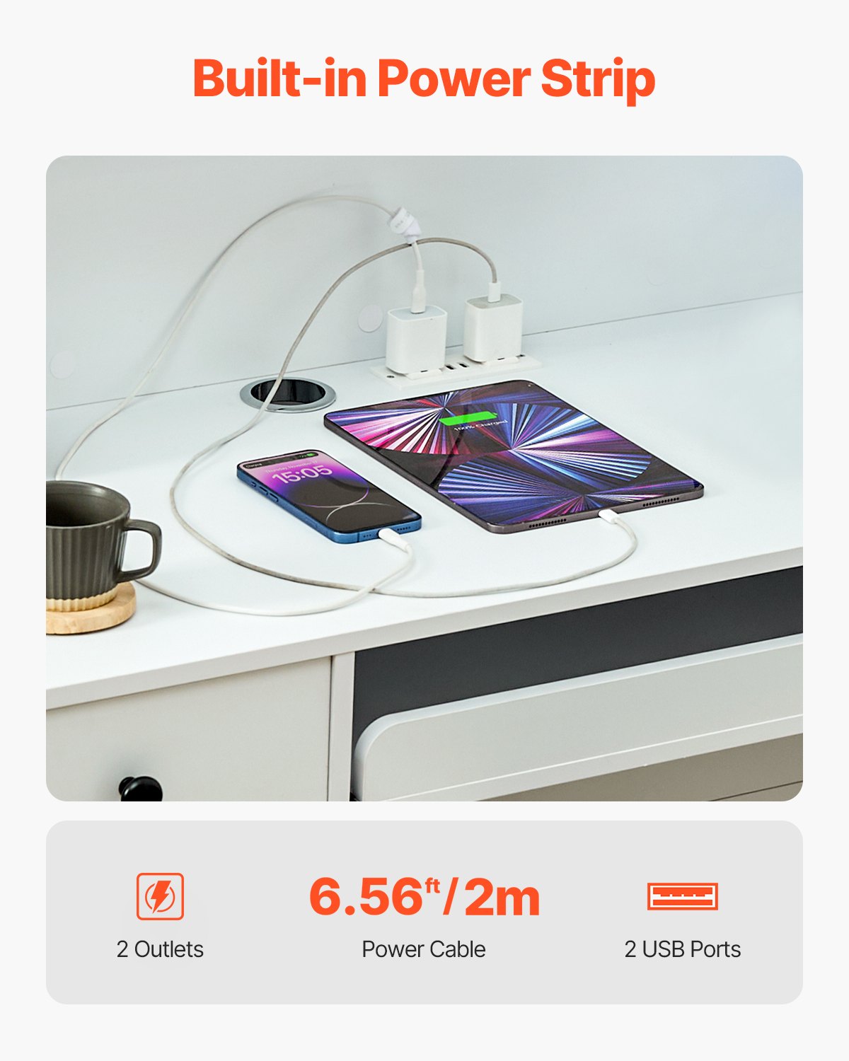 VEVOR Reception Desk Rectangular Front Counter Table 47.24 in White Office Table