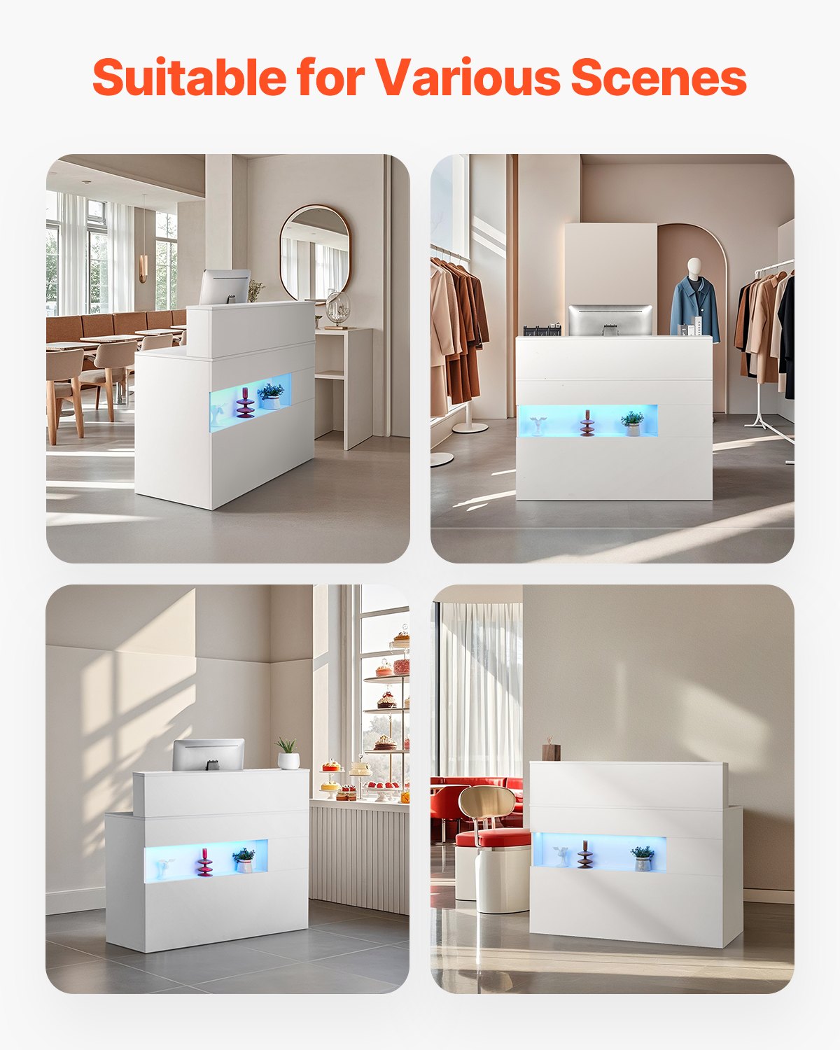 VEVOR Reception Desk Rectangular Front Counter Table 47.24 in White Office Table