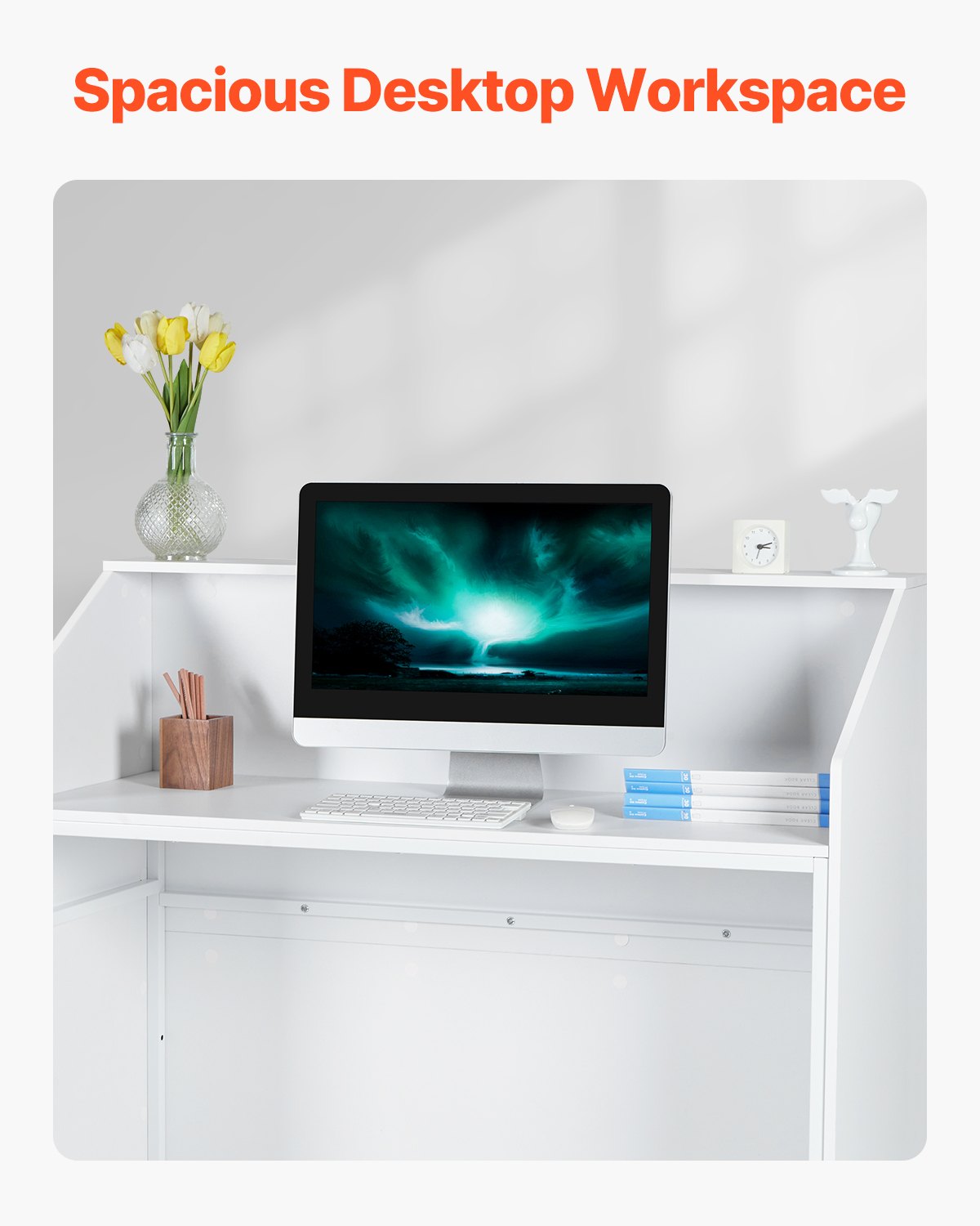 VEVOR Reception Desk Rectangular Front Counter Table 46.46 in White Office Table