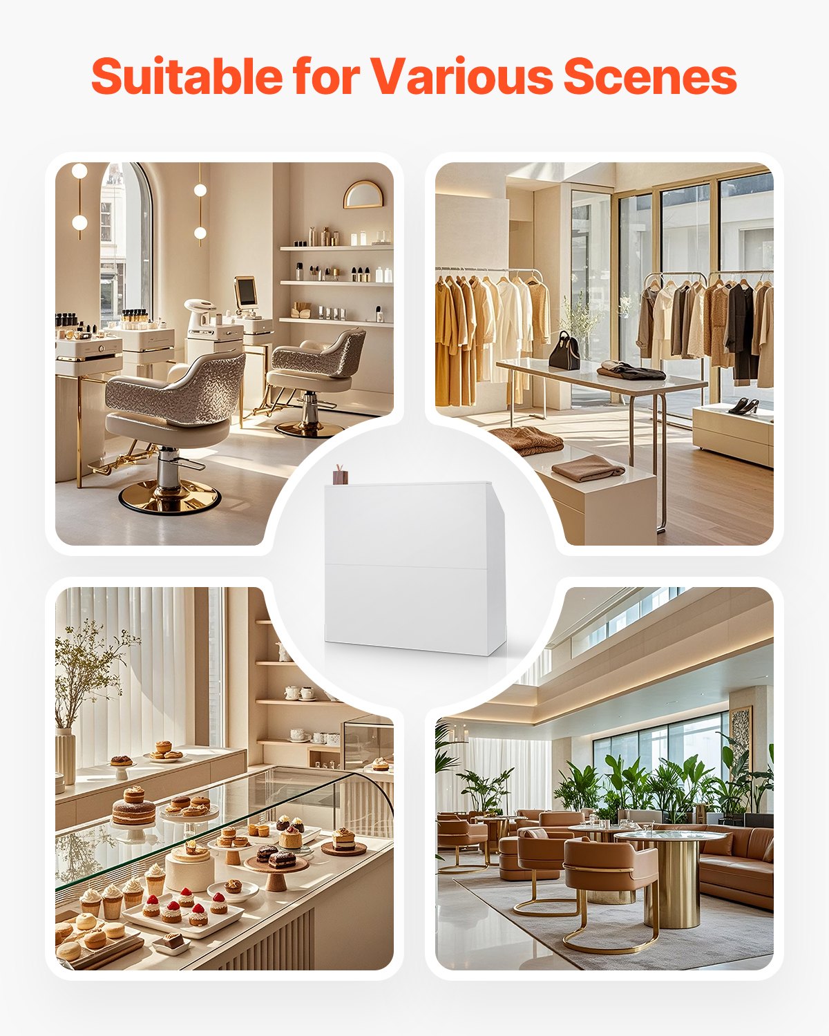 VEVOR Reception Desk Rectangular Front Counter Table 46.46 in White Office Table