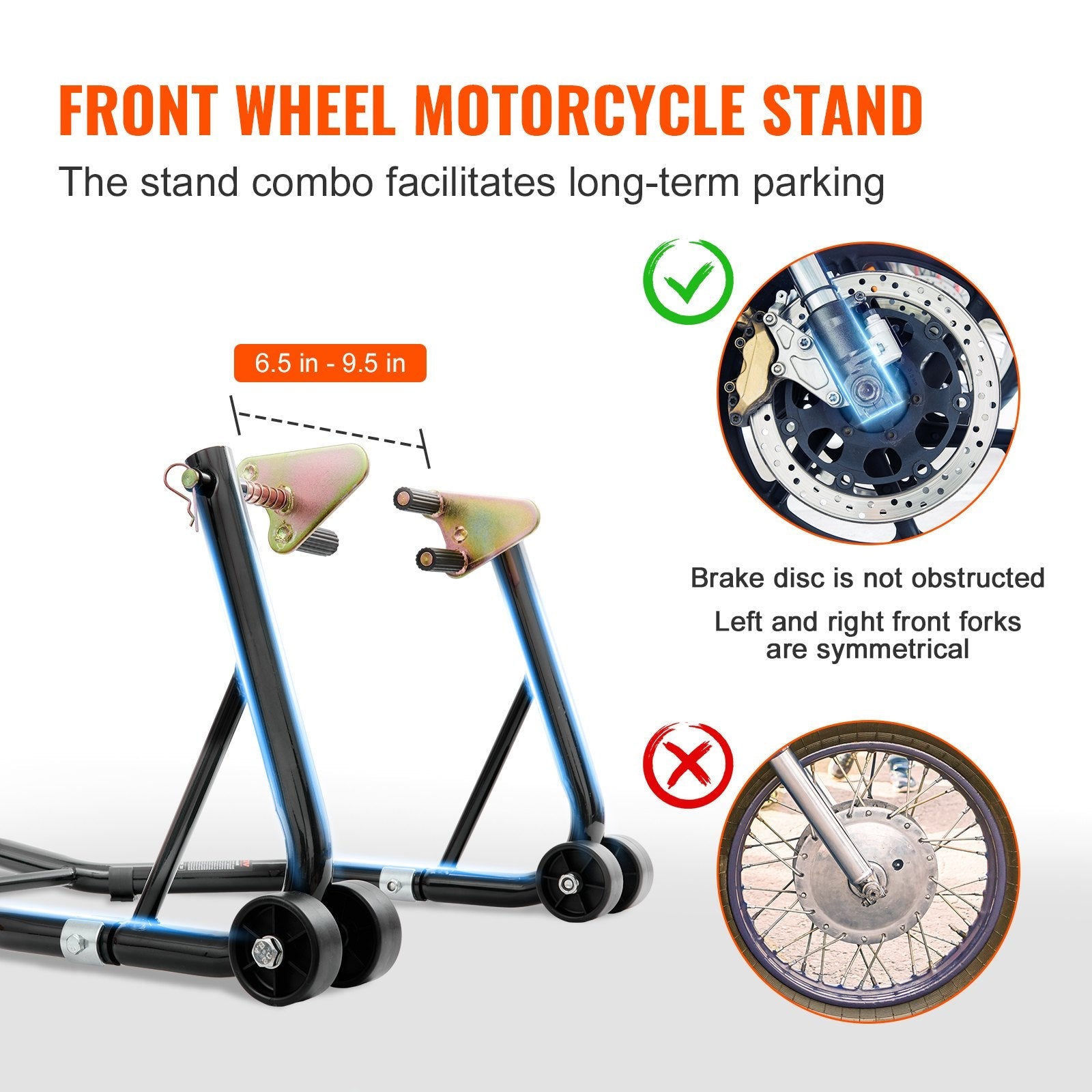 VEVOR Motorcycle Stand Lift, 850lbs Front Rear Combo Stand Lift Stand, Front and Rear Wheel Fork Stand, U+L Fork Swingarm Spool, Compatible with Most Yamaha Honda Kawasaki Suzuki Motorcycles, Black