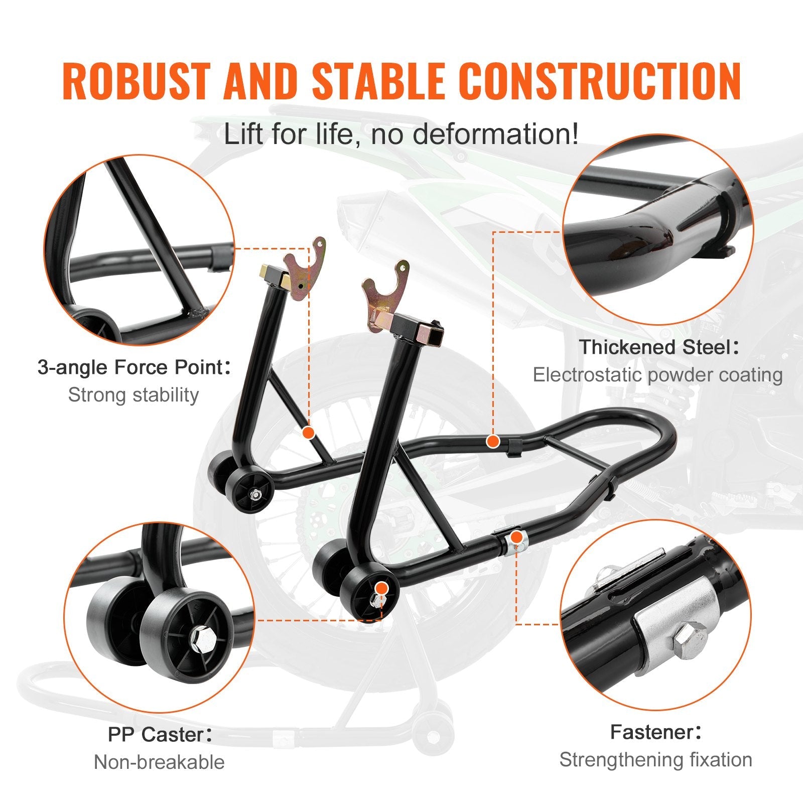 VEVOR Motorcycle Stand Lift, 850lbs Front Rear Combo Stand Lift Stand, Front and Rear Wheel Fork Stand, U+L Fork Swingarm Spool, Compatible with Most Yamaha Honda Kawasaki Suzuki Motorcycles, Black