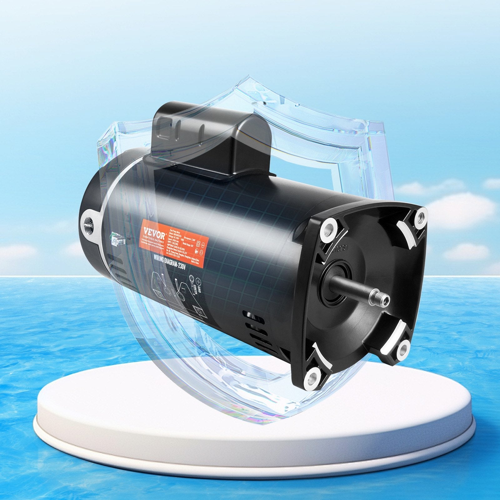 VEVOR 2 HP Pool Pump Motor, 56Y Frame, 230V (7.8 Amps) 3450 RPM, 60Hz, 1.3 Service Factor, 50?F/250V Capacitor, CCW Rotation Square Flange Replacement Motor