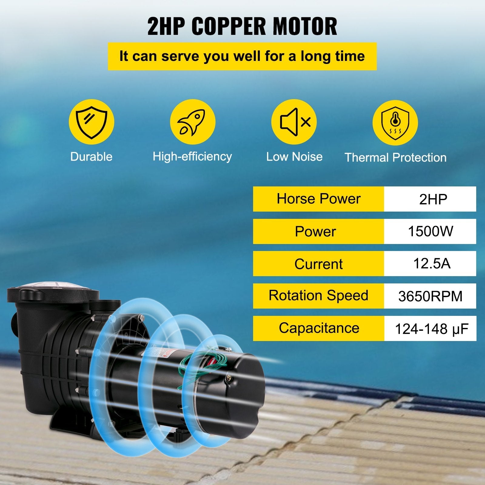 VEVOR Pool Pump 2.0HP 110V, Powerful Self-priming Pump 1500W 6657GPH, In/Above Ground Swimming Pool Pump, Single Speed Filter Pump w/ Strainer Basket, High Flow Pool Pump