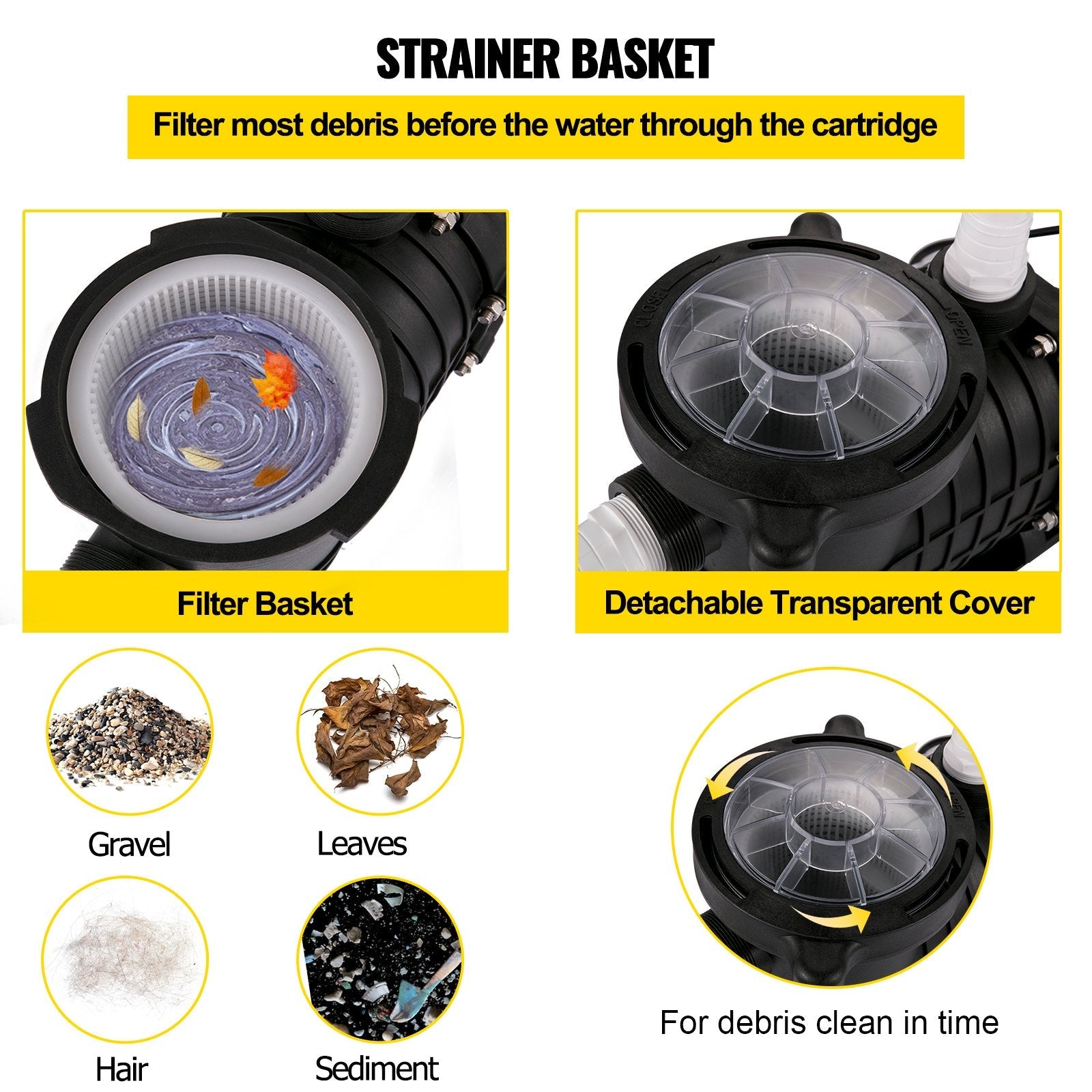 VEVOR Pool Pump 2.0HP 110V, Powerful Self-priming Pump 1500W 6657GPH, In/Above Ground Swimming Pool Pump, Single Speed Filter Pump w/ Strainer Basket, High Flow Pool Pump