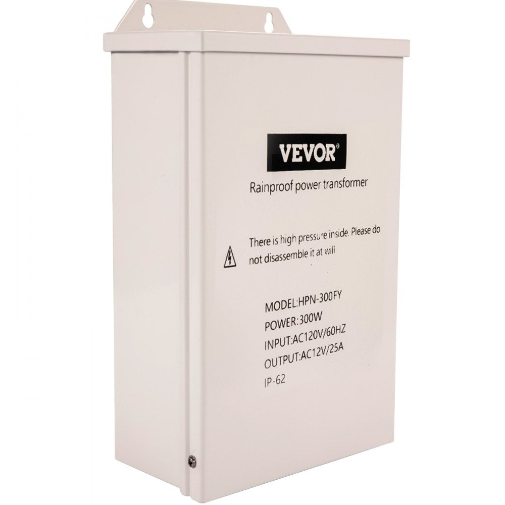 VEVOR Pool Light Transformer, 300 Watt Outdoor Landscape Lighting Transformer, 12V AC Pool Light Transformer, Pool/Spa/Landscape Lighting, Spotlight, Pathway Light, LED Compatible, Weatherproof