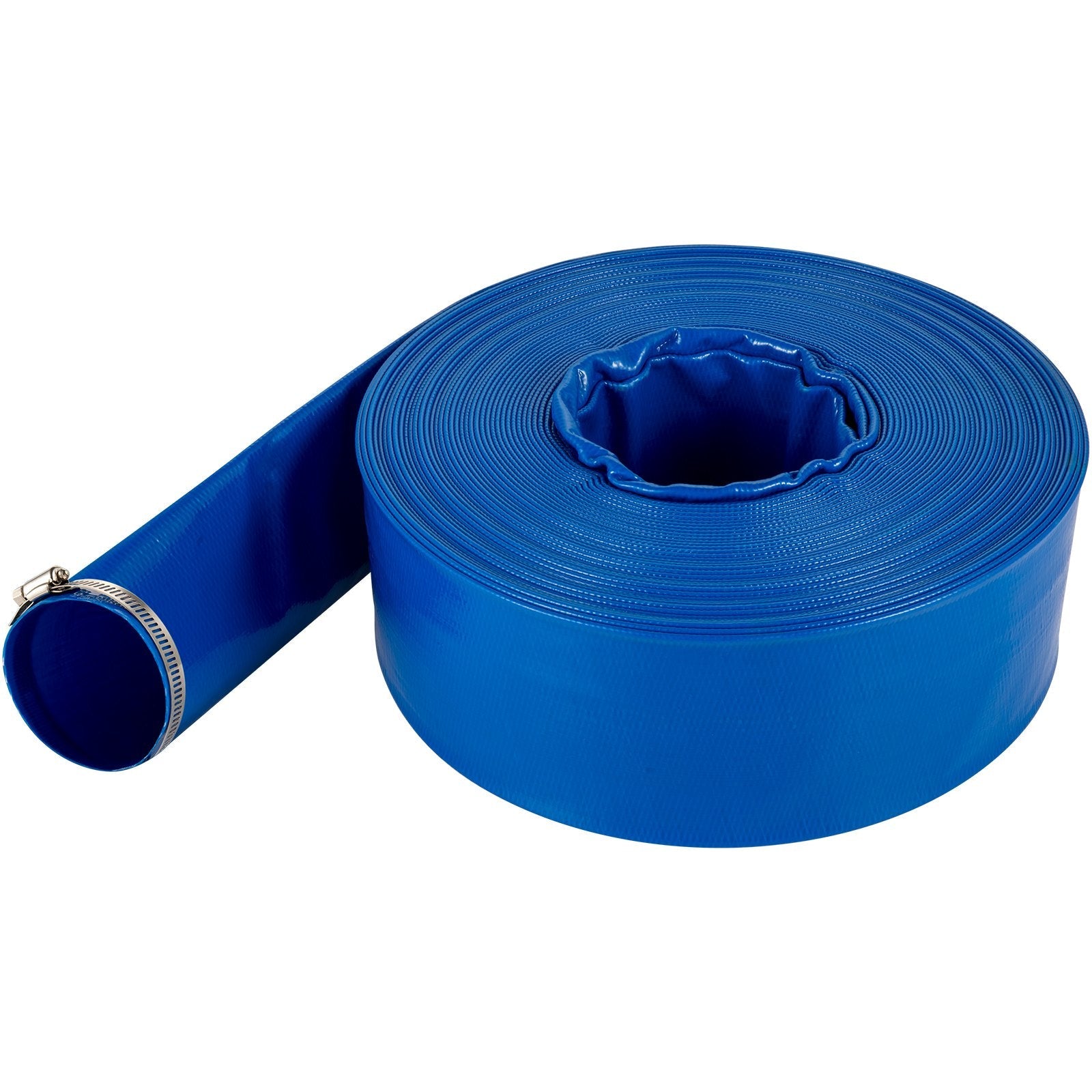 VEVOR Discharge Hose, 4 " x 105 ', PVC Lay Flat Hose, Heavy Duty Backwash Drain Hose with Clamps, Weather-proof & Burst-proof, Ideal for Swimming Pool & Water Transfer, Blue