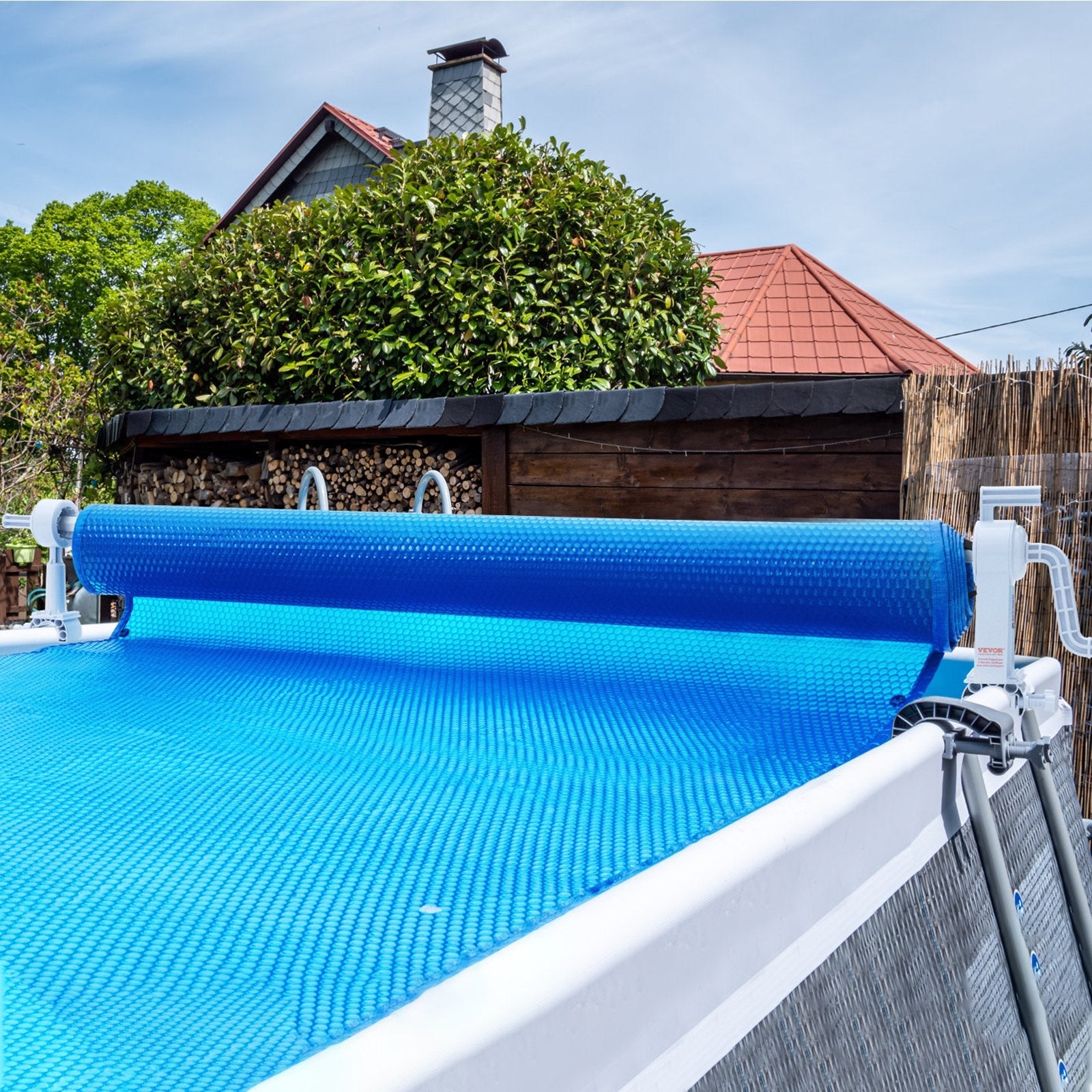 VEVOR Pool Cover Reel, Aluminum Solar Cover Reel 20 ft, Above Ground Swimming Pool Cover Reel Set , Fits for 3-20 ft Width Swimming Pools