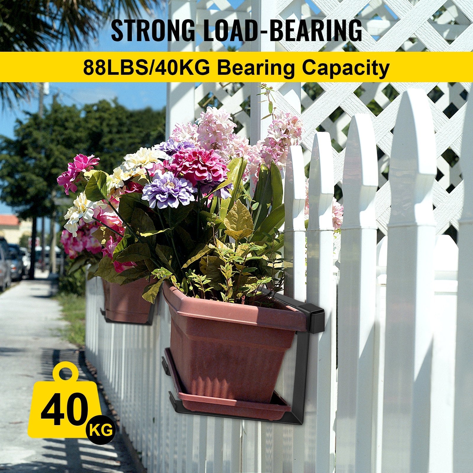 VEVOR Window Box Brackets 88lbs Planter Box Brackets 35.4 x 7.8 x 5.9 in Black Planter Mounting Bracket Iron Material Black Window Box Hanger Bracket for Flower Box Durable Window Box Holder