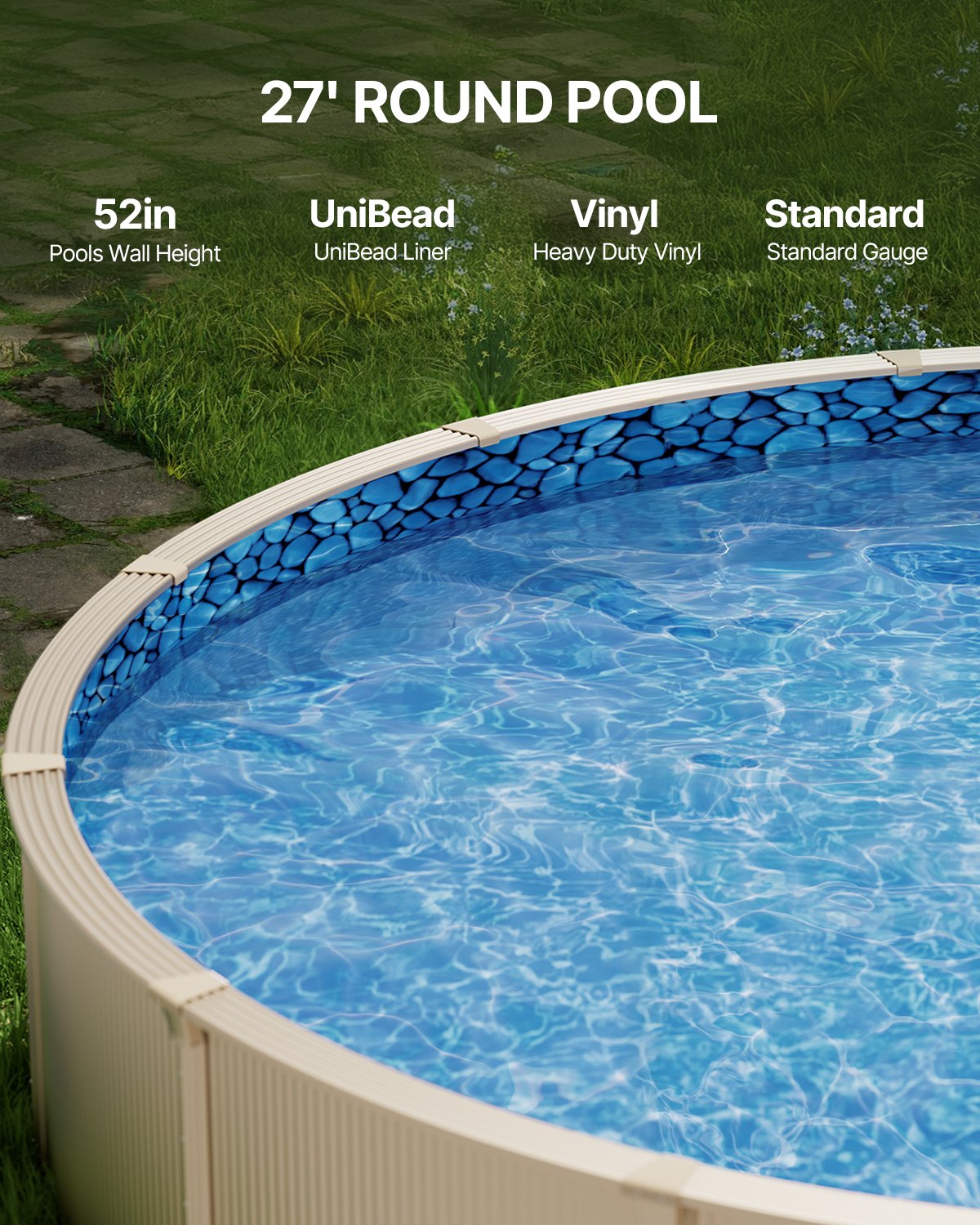 VEVOR Round Pool Liner 27ft Unibead Style Pool Liner 52in Wall Height