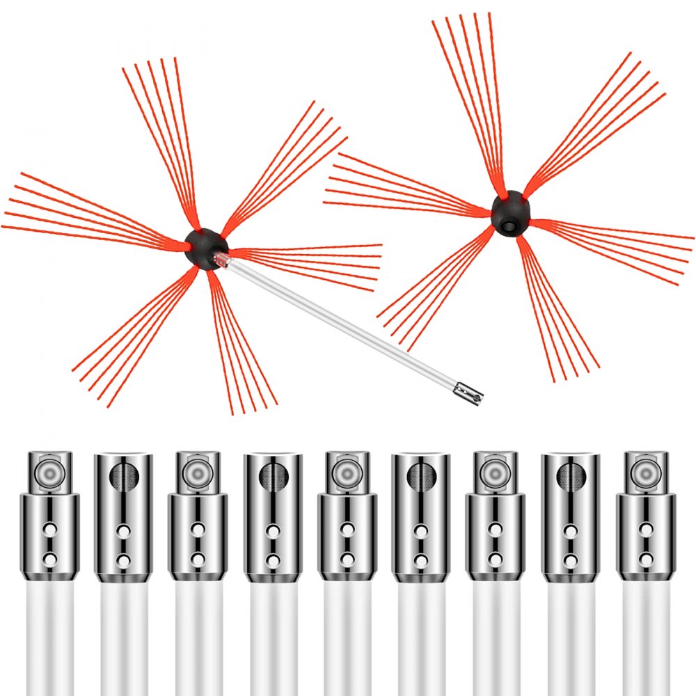 Chimney Brush Chimney Sweep Kit 33FT Sweeping Cleaning Tool 10 Rods+Extra Head