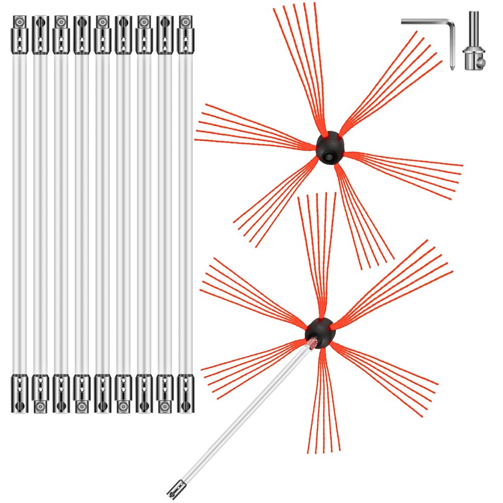 Chimney Brush Chimney Sweep Kit 33FT Sweeping Cleaning Tool 10 Rods+Extra Head
