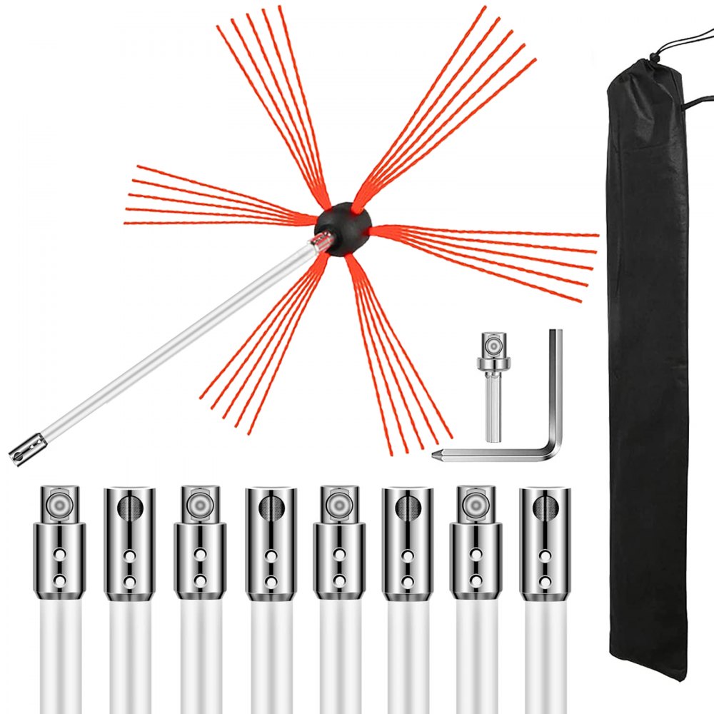 29.5FT Chimney Cleaner Sweep Kit Cleaning System Rotary Brush Rod Fireplace 9m