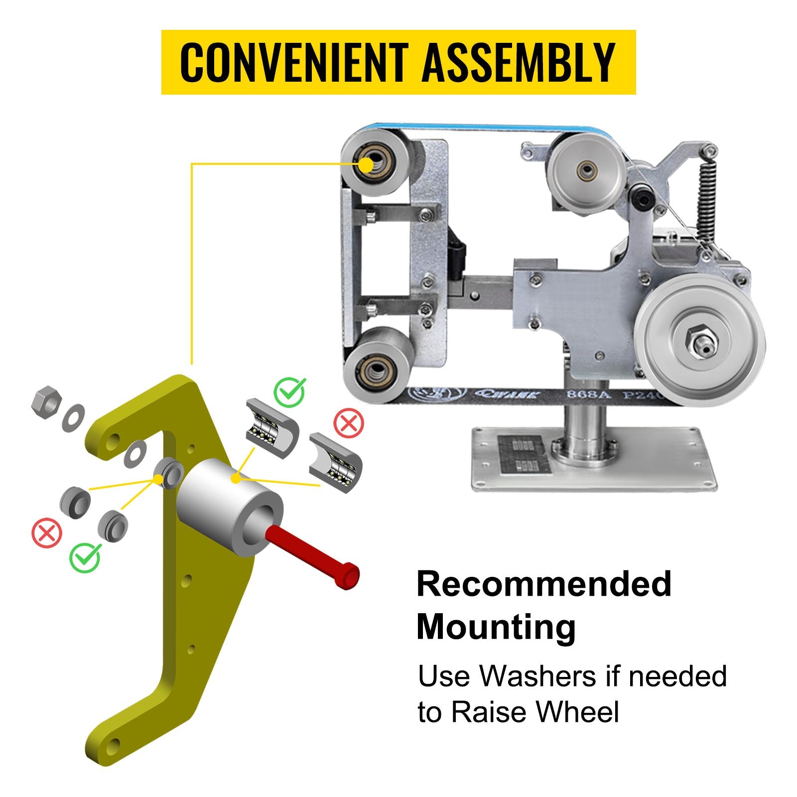 VEVOR Belt Grinder 2" x 72" Wheel Set, Complete Belt Knife Grinder Wheel Set, Aluminum Belt Grinder Wheel Crowned, for Knife Grinder 4" Drive Wheel 5/8" Bore 3" Tracking 2" Idler Wheels (4"-3"-2")