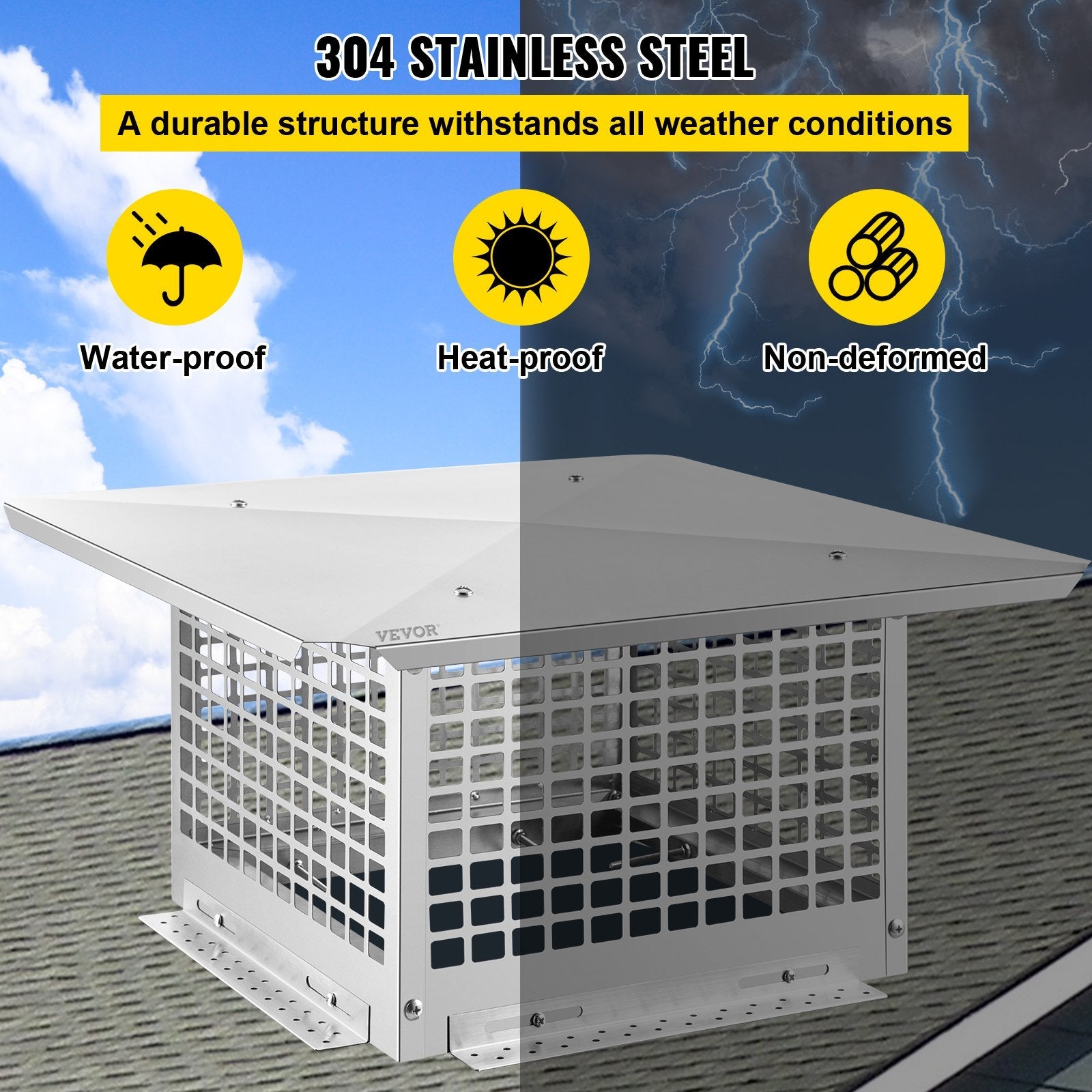 Vevor Chimney Cap Flue Caps 13"x13"fireplace Chimney Cover 304 Stainless Steel