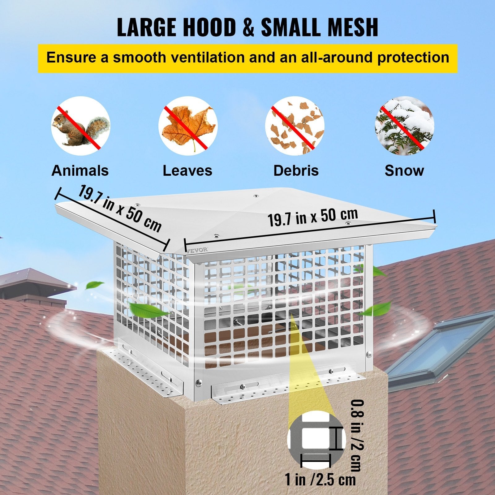 Vevor Chimney Cap Flue Caps 13"x13"fireplace Chimney Cover 304 Stainless Steel