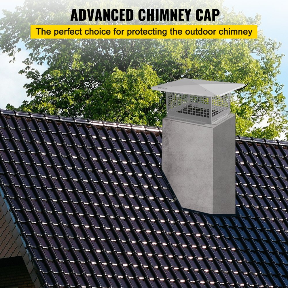 VEVOR Chimney Cap, 17" x 21" Flue Caps, 304 Stainless Steel Fireplace Chimney Cover, Adjustable Metal Spark Arrestor with Bolts Screws, Mesh Chimney Flue Cover for Outside Existing Clay Flue Tile