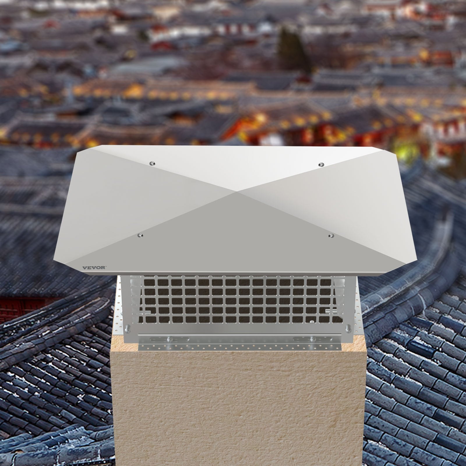 VEVOR Chimney Cap, 17" x 29" Flue Caps, 304 Stainless Steel Fireplace Chimney Cover, Adjustable Metal Spark Arrestor with Bolts Screws, Mesh Chimney Flue Cover for Outside Existing Clay Flue Tile