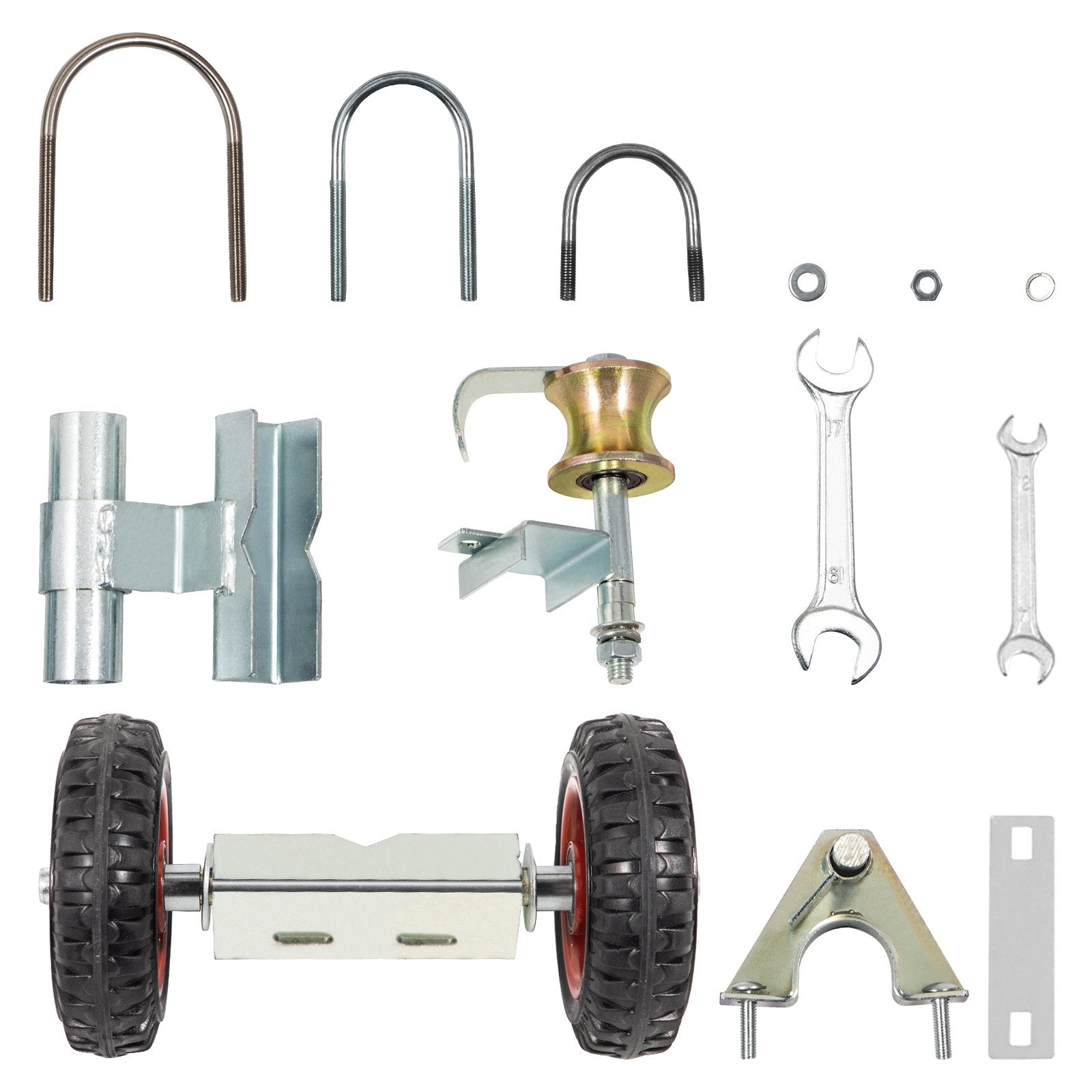 VEVOR Chain Link Rolling Gate Kit Galvanized Steel Rolling Fence 6 Universal Track Bracket Chain Link Rolling Gate Hardware Kit 2 Solid Rubber Wheels Fence Rolling Kit for Chain Link Sliding Gate