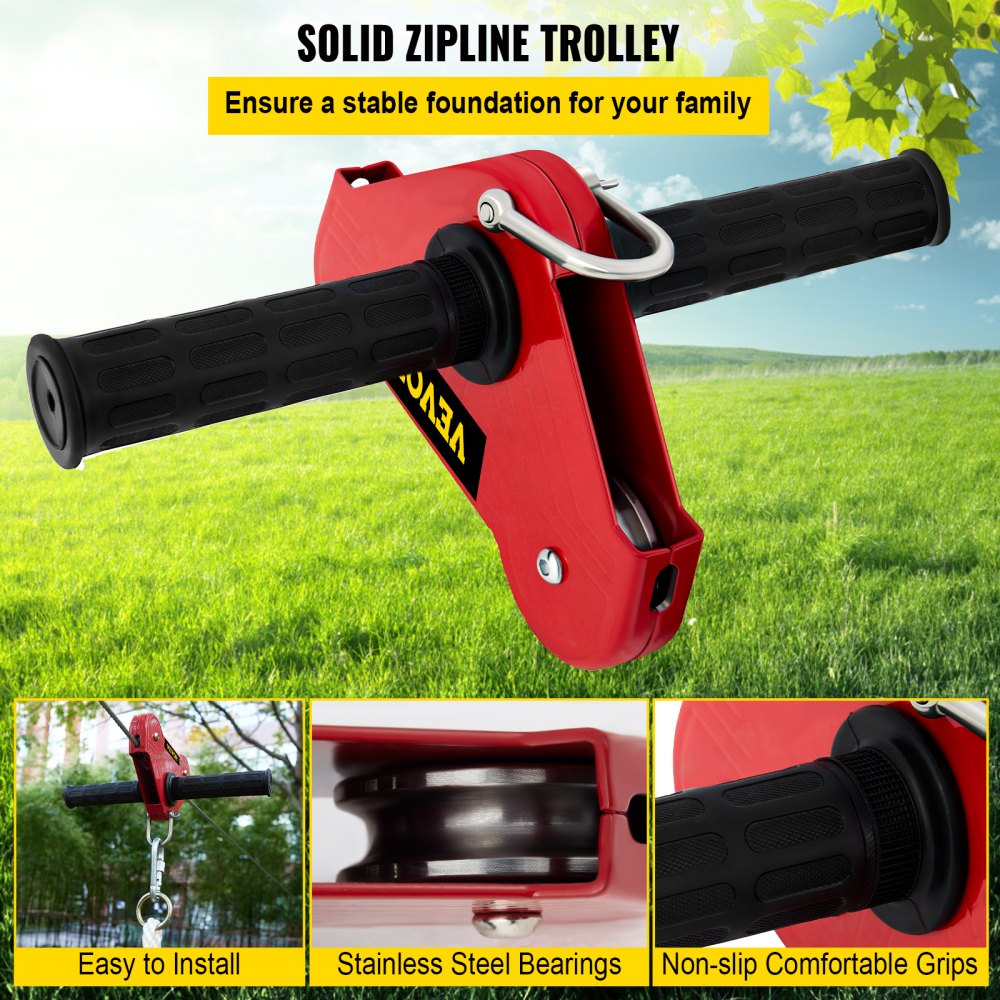 VEVOR Zip line Kits for Backyard 100FT, Zip Lines for Kid and Adult, Included Swing Seat, Zip Lines Brake, and Steel Trolley, Outdoor Playground Equipment