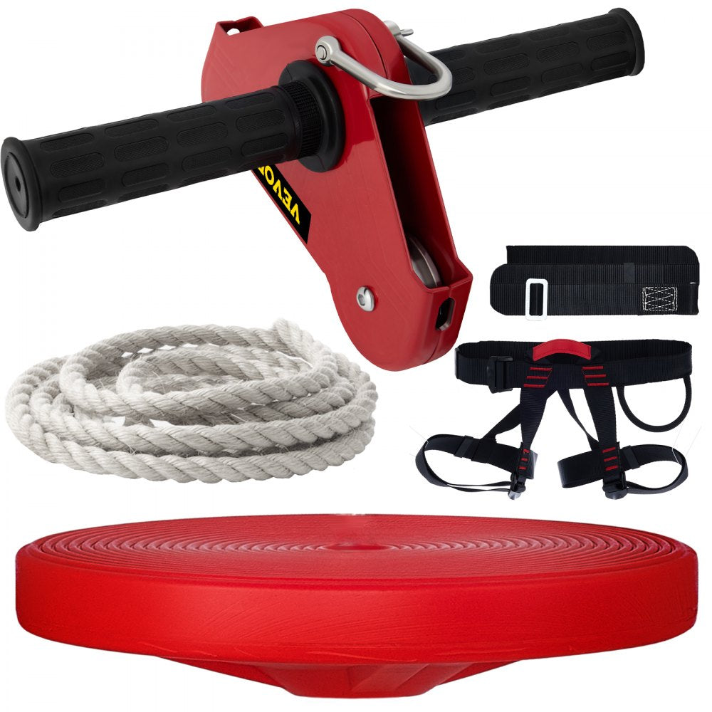 VEVOR Zip line Kits for Backyard 100FT, Zip Lines for Kid and Adult, Included Swing Seat, Zip Lines Brake, and Steel Trolley, Outdoor Playground Equipment