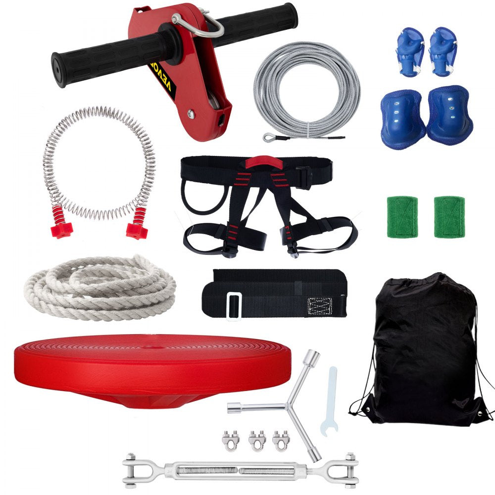 VEVOR Zip line Kits for Backyard 100FT, Zip Lines for Kid and Adult, Included Swing Seat, Zip Lines Brake, and Steel Trolley, Outdoor Playground Equipment