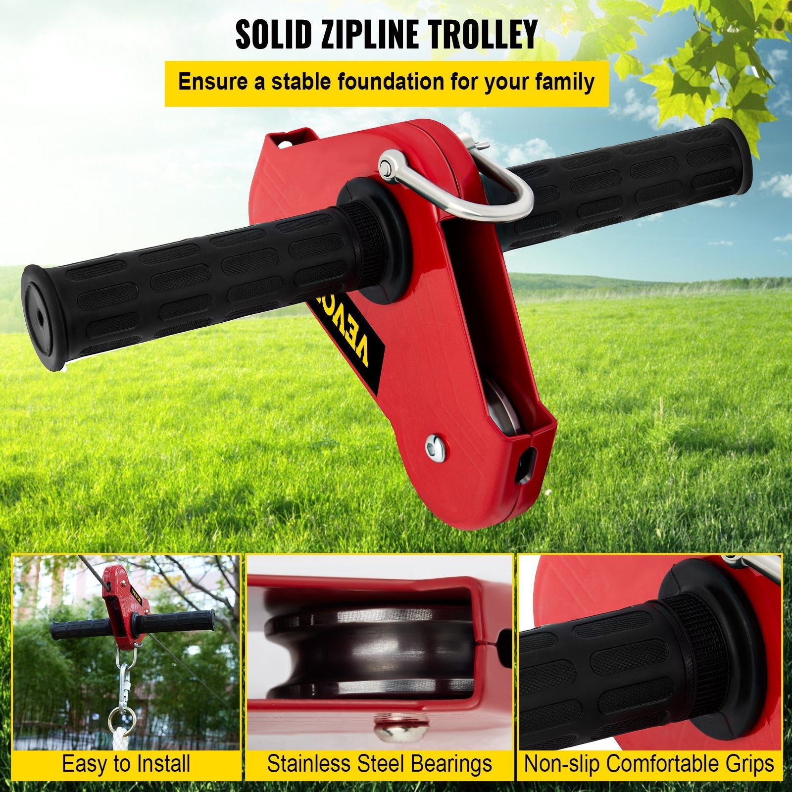 VEVOR Zip line Kits for Backyard 110FT, Zip Lines for Kid and Adult, Included Swing Seat, Zip Lines Brake, and Steel Trolley, Outdoor Playground Equipment