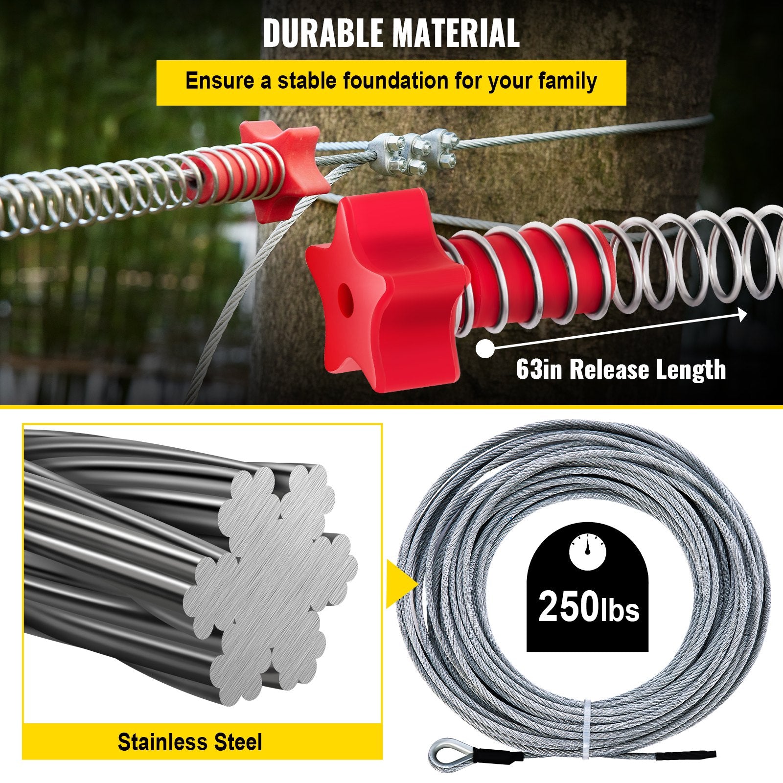 VEVOR Zip line Kits for Backyard 160FT, Zip Lines for Kid and Adult, Included Swing Seat, Zip Lines Brake, and Steel Trolley, Outdoor Playground Equipment