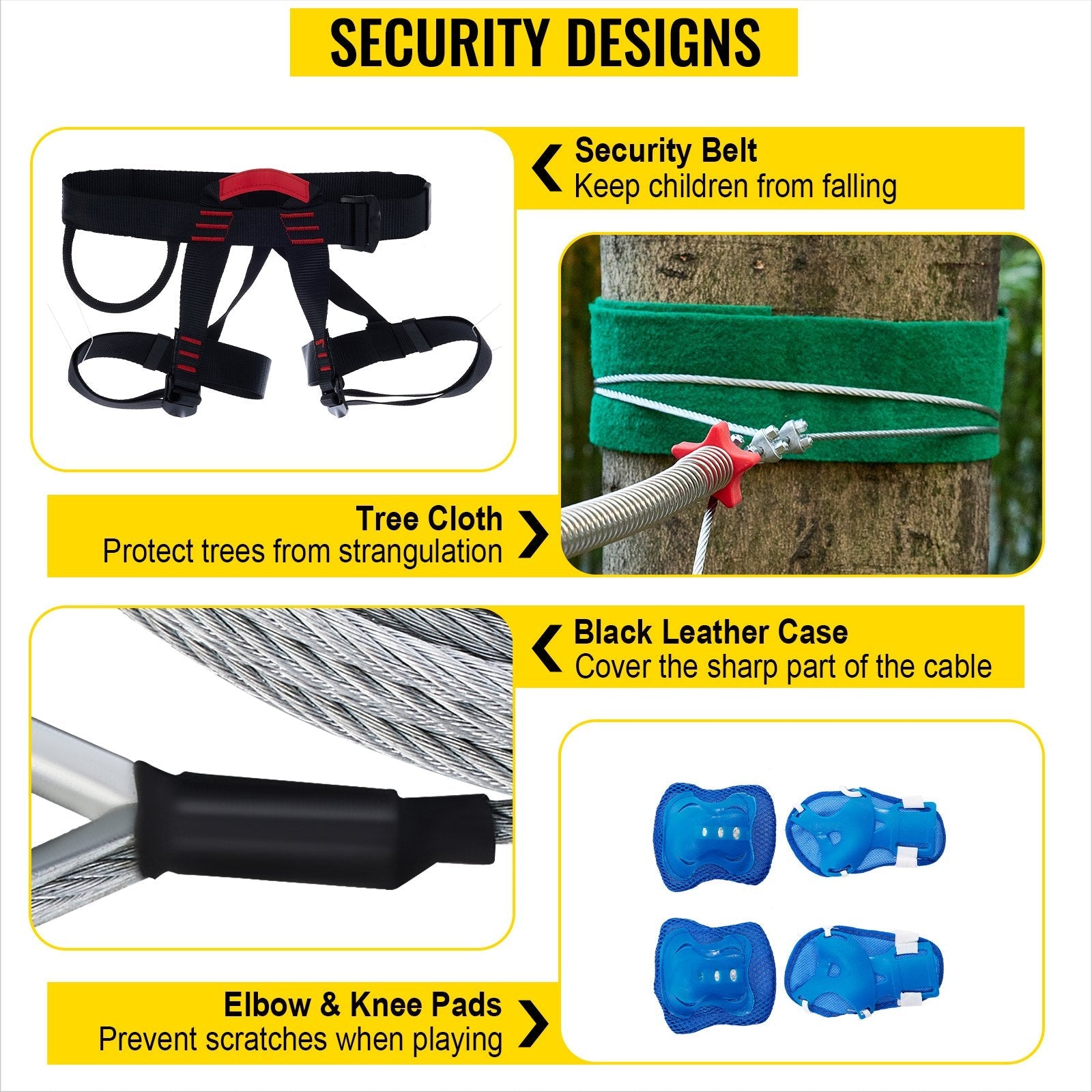 VEVOR Zip line Kits for Backyard 160FT, Zip Lines for Kid and Adult, Included Swing Seat, Zip Lines Brake, and Steel Trolley, Outdoor Playground Equipment