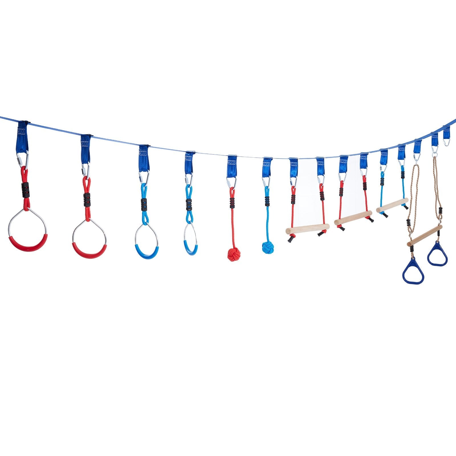 VEVOR Warrior Course, 80ft Slackline Obstacle Course, obstacle course for kids w/ 250lb Max Capacity, Slackline Training Line w/ Hanging Activities Accessories, Obstacle Course Equipment for Backyard