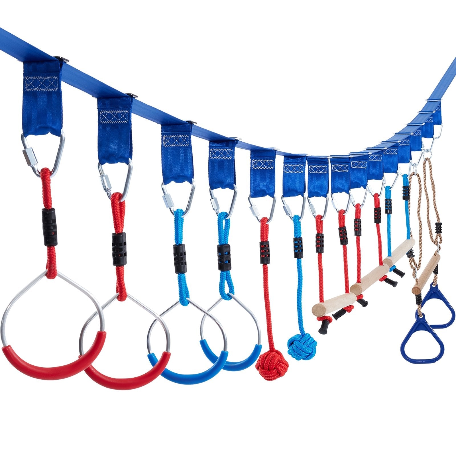 VEVOR Warrior Course, 80ft Slackline Obstacle Course, obstacle course for kids w/ 250lb Max Capacity, Slackline Training Line w/ Hanging Activities Accessories, Obstacle Course Equipment for Backyard