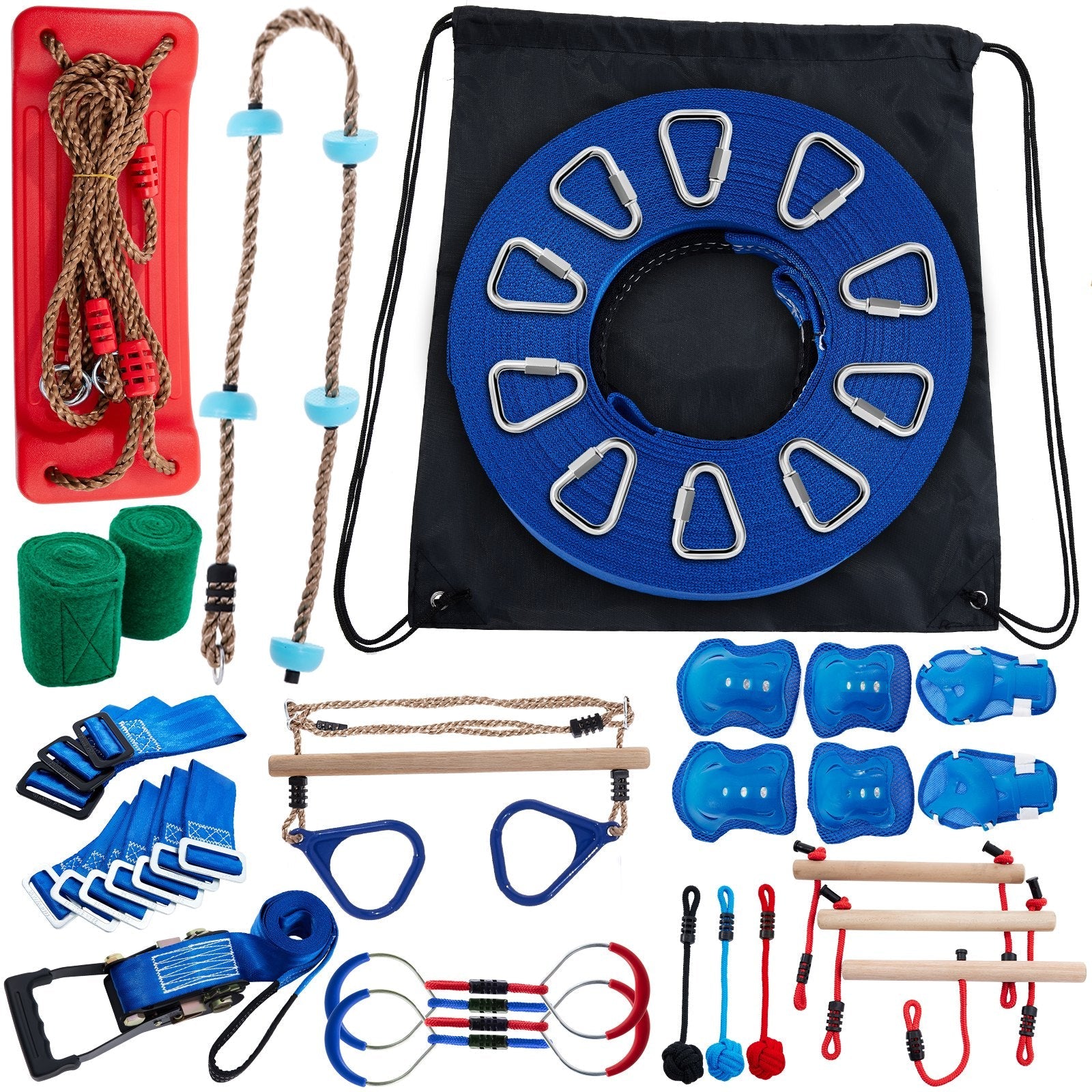 VEVOR Warrior Course, 80ft Slackline Obstacle Course, obstacle course for kids w/ 250lb Max Capacity, Slackline Training Line w/ Hanging Activities Accessories, Obstacle Course Equipment for Backyard