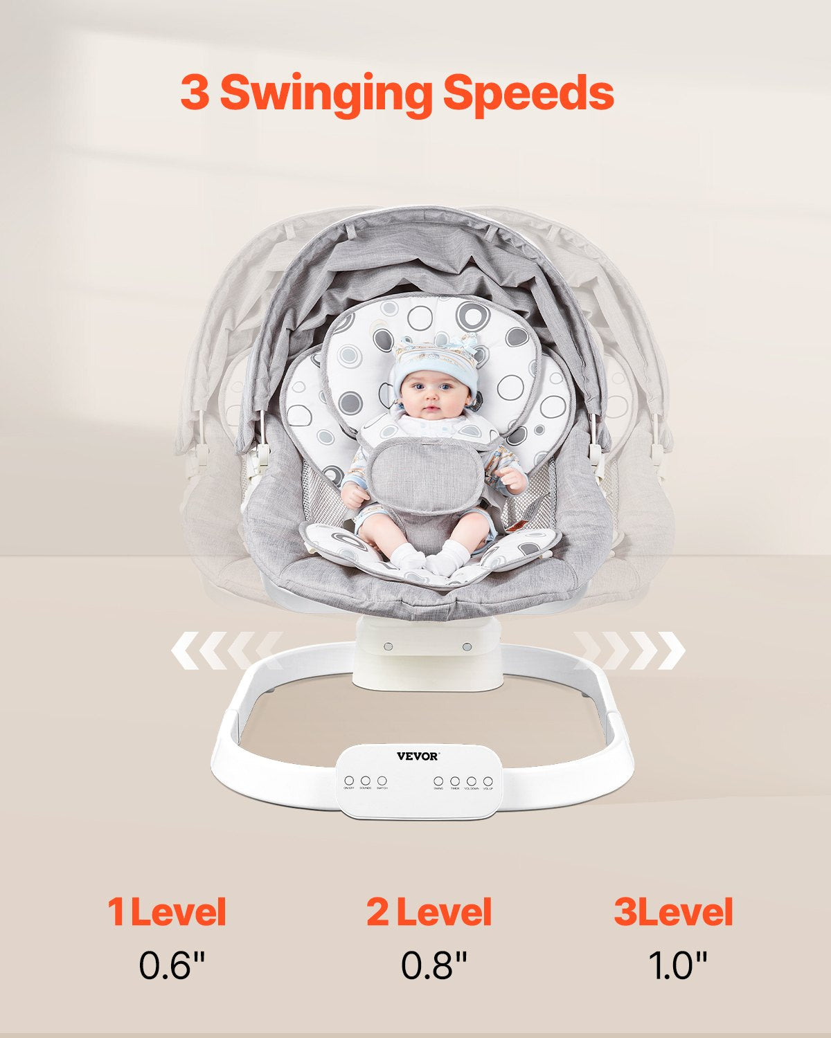 VEVOR Baby Swing for Infants 3 Speeds 3 Seat Positions Remote Control Bluetooth