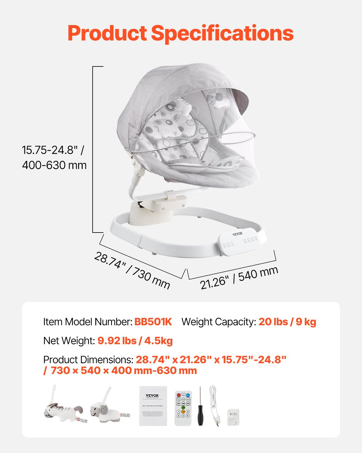 VEVOR Baby Swing for Infants 3 Speeds 3 Seat Positions Remote Control Bluetooth