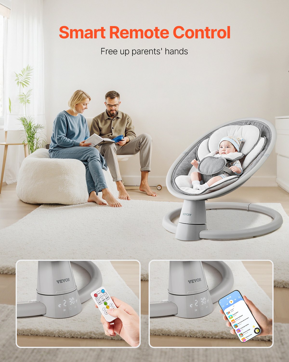 VEVOR Baby Swing for Infants 5 Speeds Remote Control Bluetooth Lullabies Cushion
