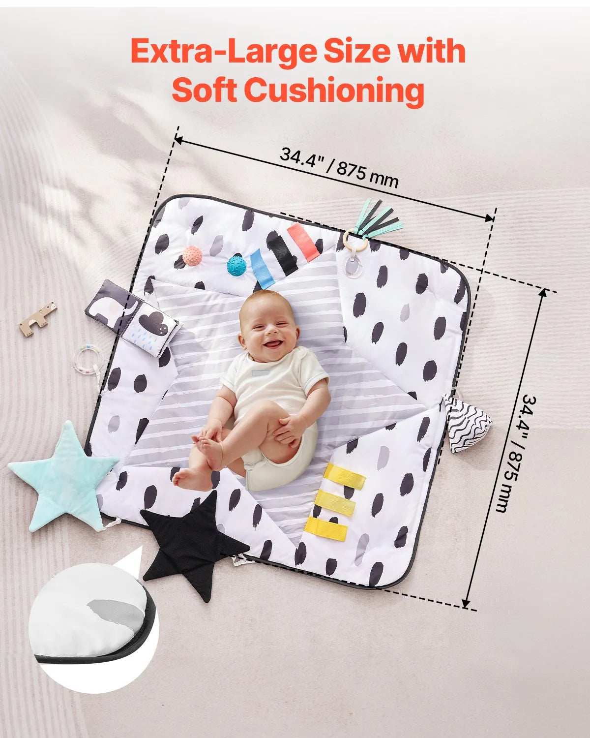 VEVOR Baby Play Gym Mat Tummy Time Activity Mat with 6 Sensory Toy 34.4" x 34.4"