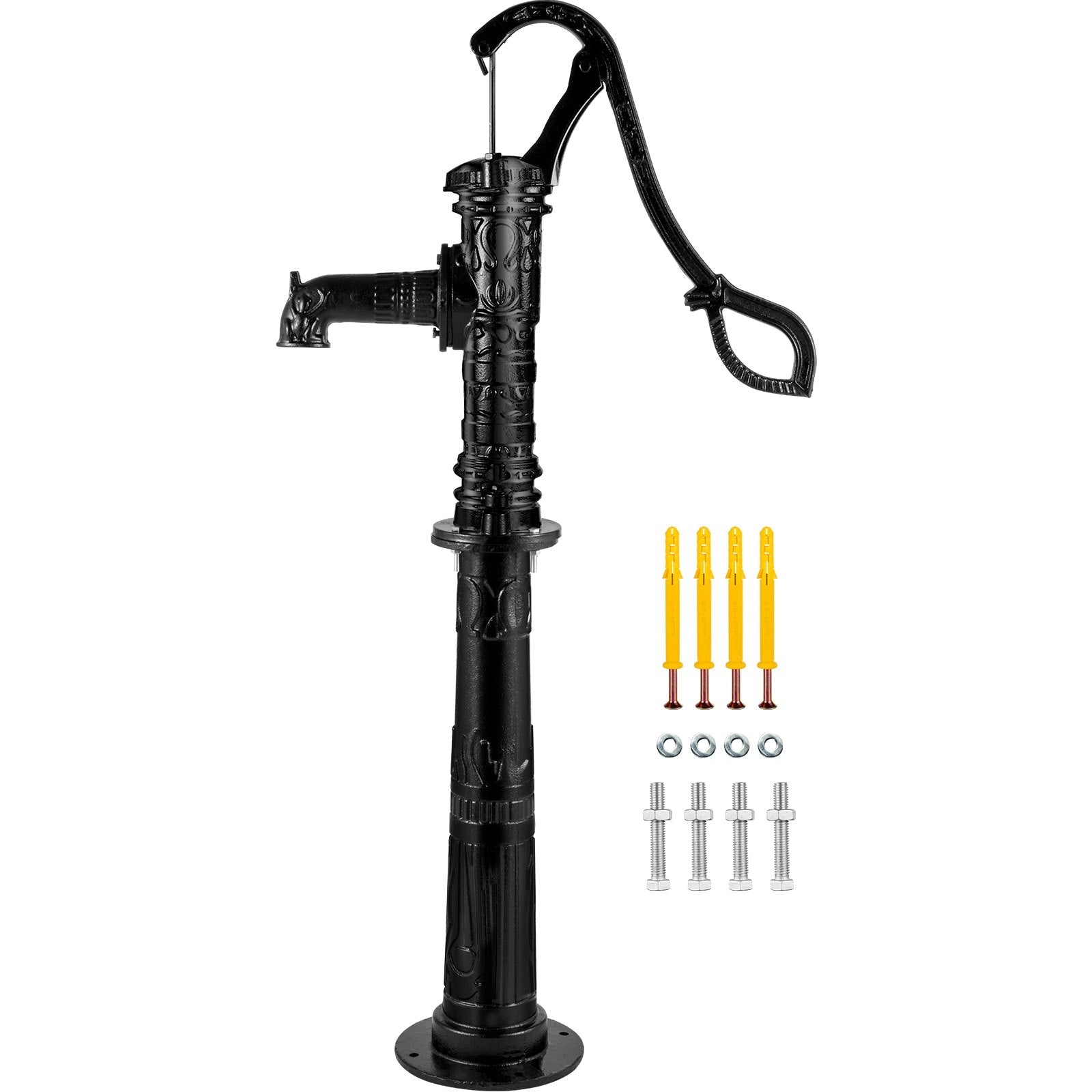 VEVOR Hand Water Pump w/ Stand, 15.7 x 9.4 x 53.1 inch Pitcher Pump & 26 inch Pump Stand w/ Pre-set 1/2" Holes for Easy Installation, Rustic Cast Iron Well Pump for Yard, Garden, Farm Irrigation,Black