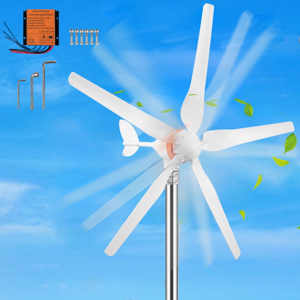 VEVOR Wind Turbine Generator, 12V/AC Wind Turbine Kit, 500W Wind Power Generator With MPPT Controller 5 Blades Auto Adjust Windward Direction Suitable for Terrace, Marine, Motor Home, Chalet, Boat