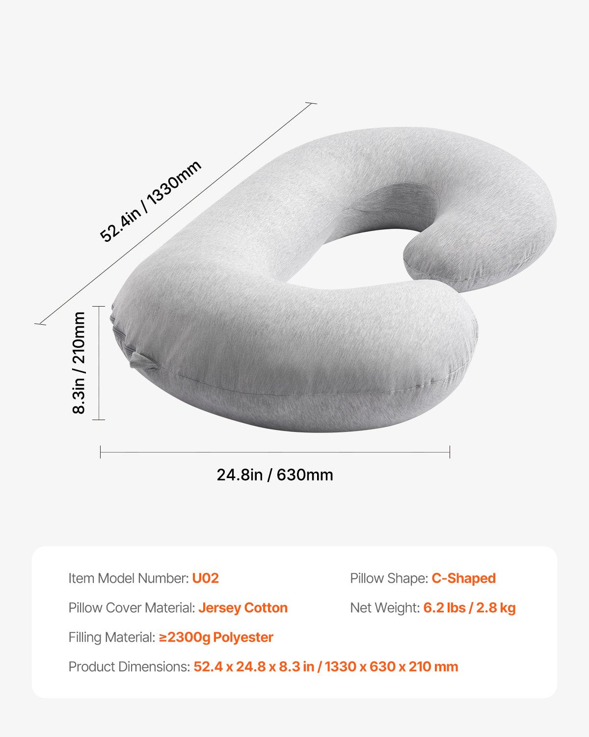 VEVOR Pregnancy Pillow C-Shaped Full Body Maternity Pillow Soft and Breathable