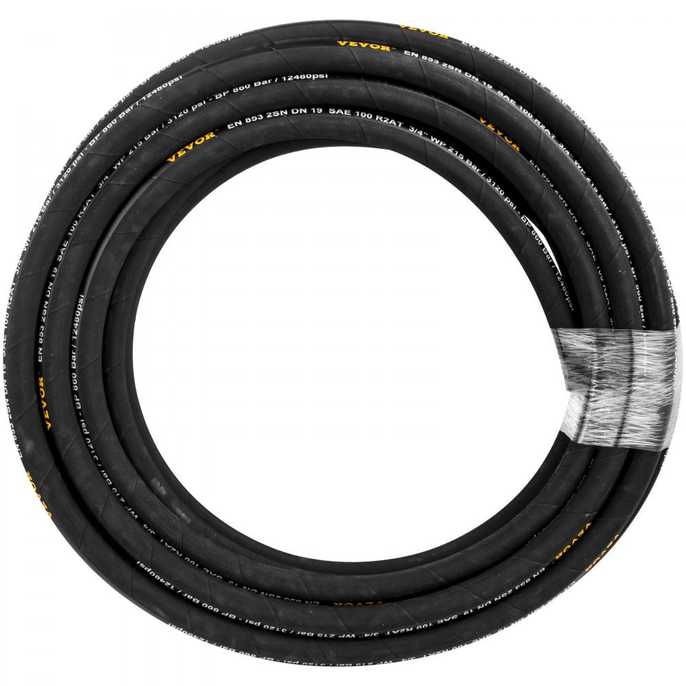 VEVOR Hydraulic Hose 1/4 inch x 100 ft, Coiled Hydraulic Hose 5800 PSI, Rubber Hydraulic Hose with 2 High-Tensile Steel Wire Braid, Bulk Hydraulic Hose -20? to 140?, Hydraulic Oil Flexible Hose