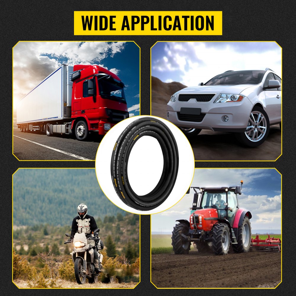 VEVOR Hydraulic Hose 1/4 inch x 100 ft, Coiled Hydraulic Hose 5800 PSI, Rubber Hydraulic Hose with 2 High-Tensile Steel Wire Braid, Bulk Hydraulic Hose -20? to 140?, Hydraulic Oil Flexible Hose