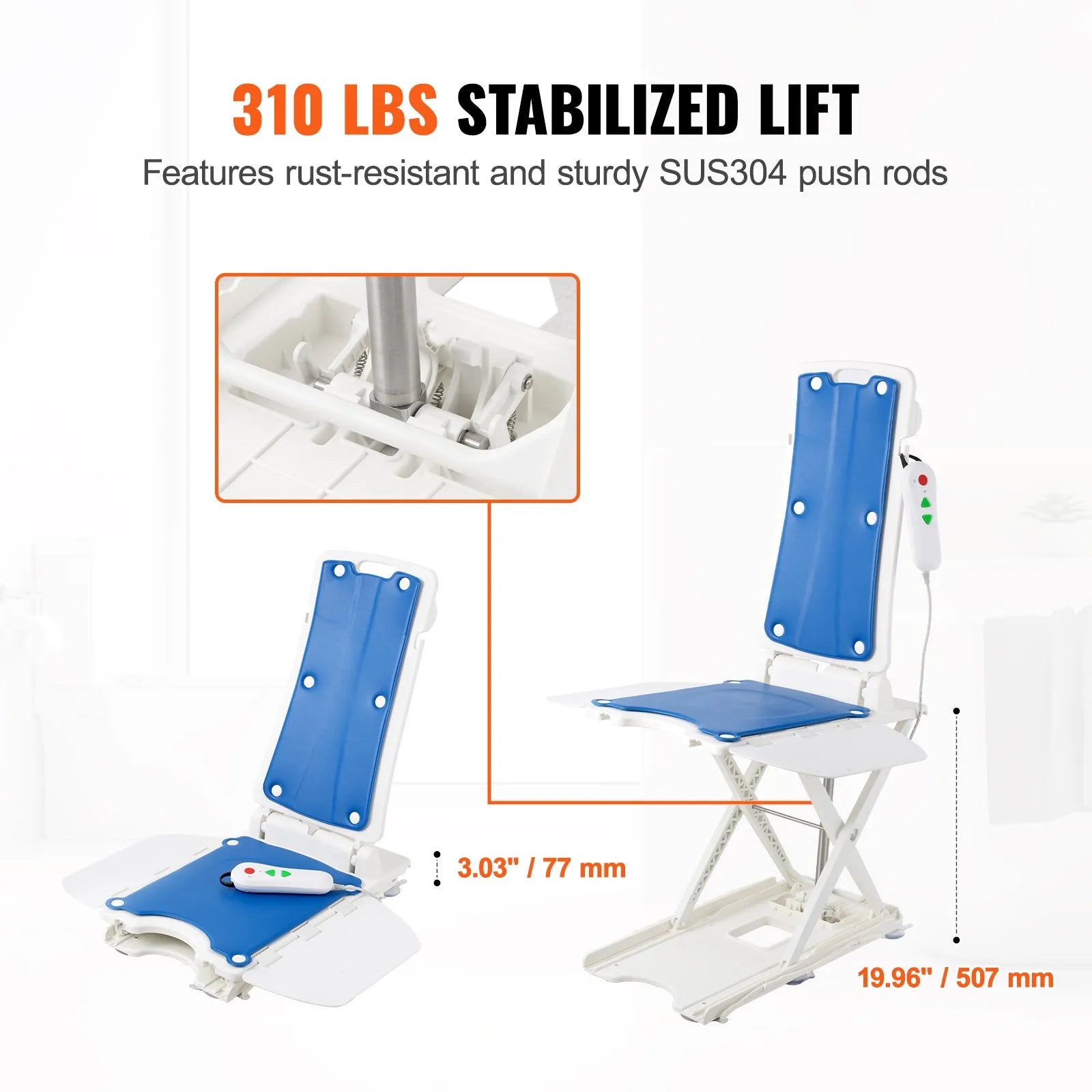 VEVOR Electric Chair Lift, Devices to Lift Elderly off Floor for Elderly, 3.03-19.96 inch Height Adjustable, Support Up to 310 LBS, 45° Tilt for Comfortable Leaning, for Seniors, Patient, Elderly