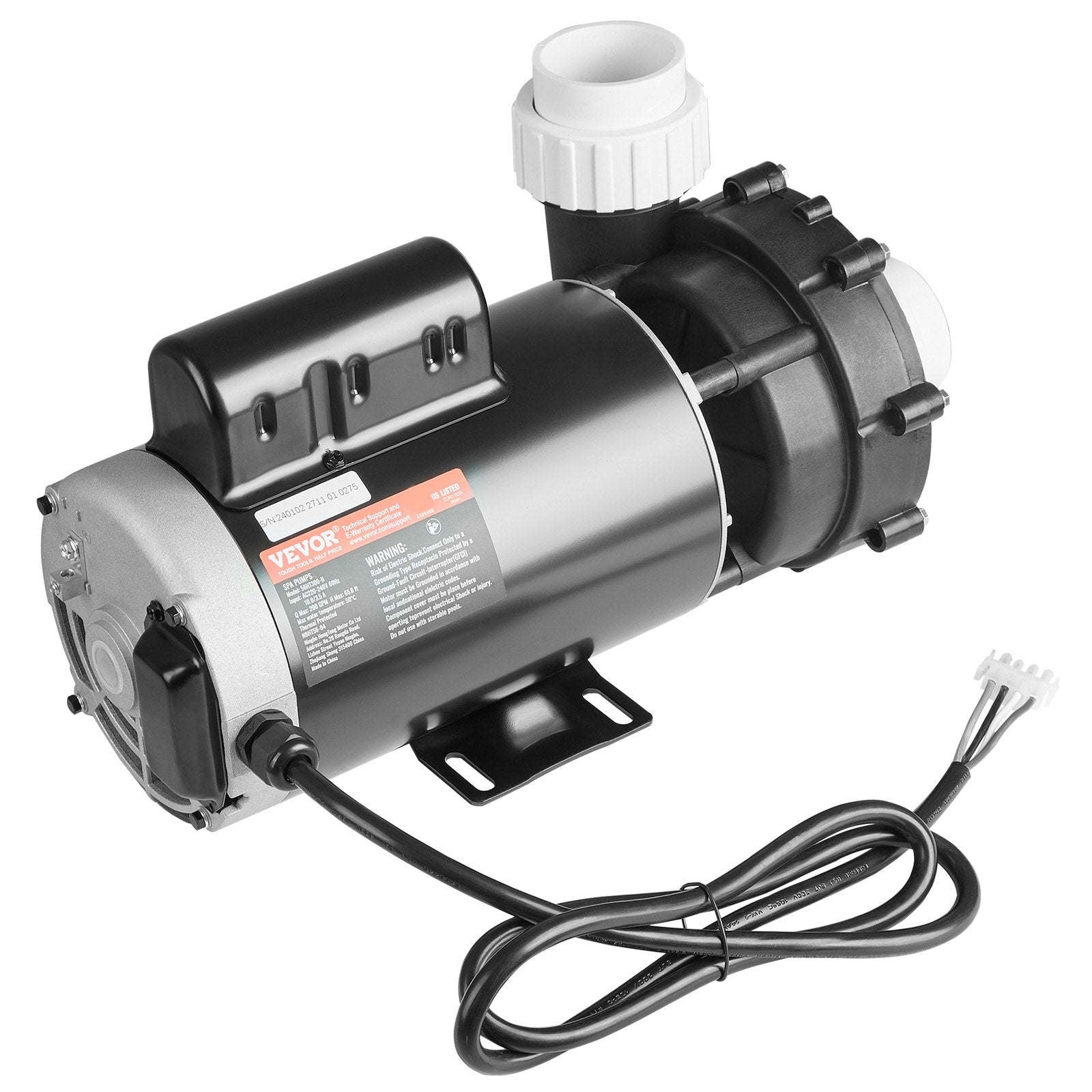 VEVOR 2 Speed SPA Pump, 56-Frame, AC 220-240V Hot Tub SPA Pump, 4HP/210GPM/65.61ft High Speed or 0.7HP/103GPM/16.07ft Low Speed, 2" Port 90° Rotational Interface for Hot Tub, Tested to UL Standards