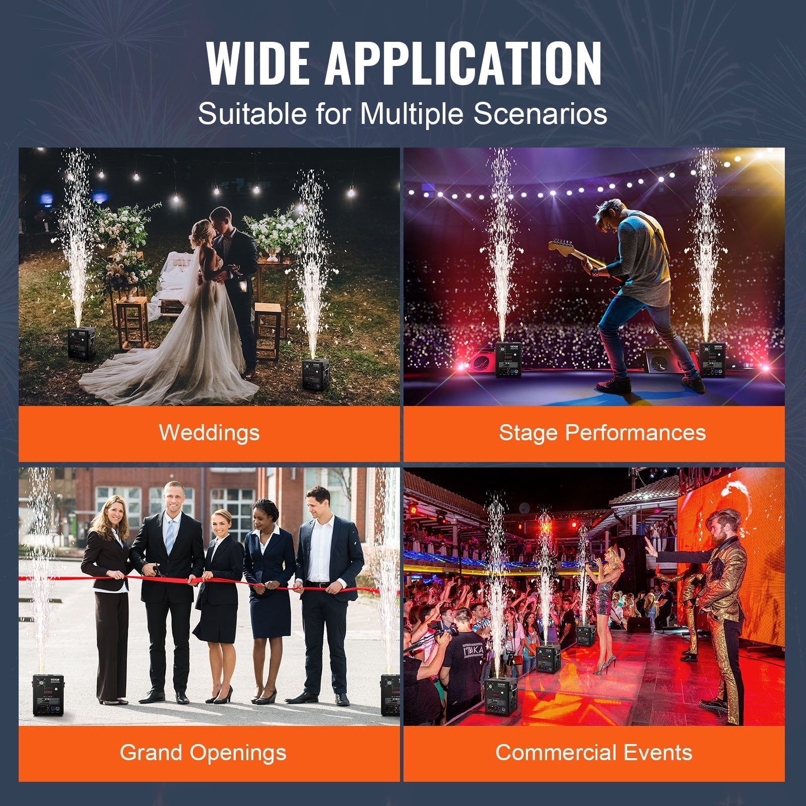 VEVOR Cold Spark Firework Machine 500W 6.6-13ft Stage DJ Wedding Event Party