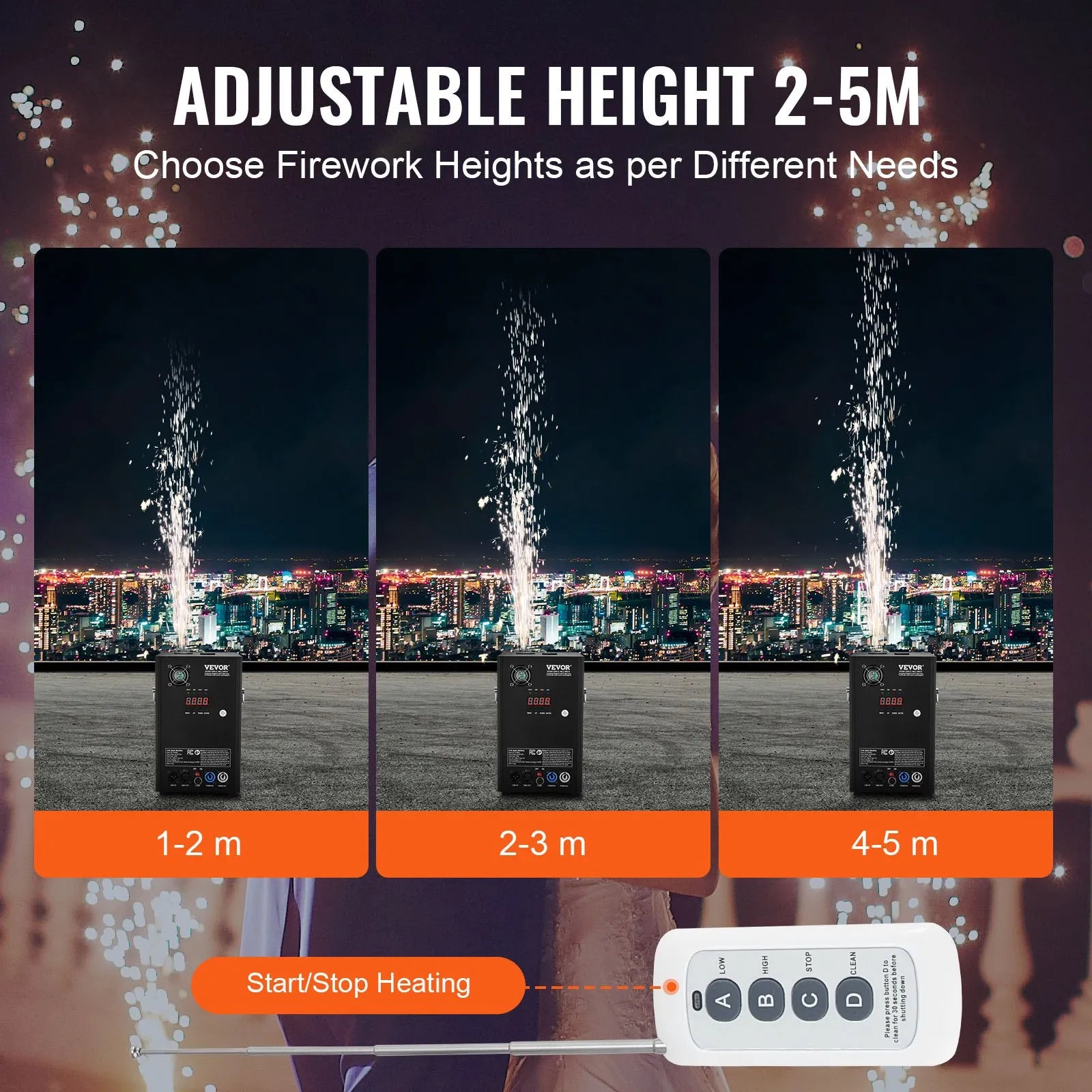 VEVOR Cold Spark Firework Machinex4 700W 6.6-16.4ft Stage DJ Wedding Event Party