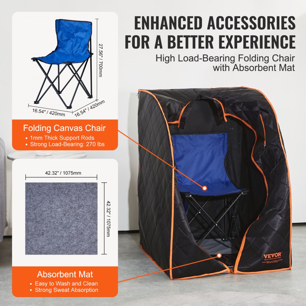 VEVOR Sauna Blanket for Detoxification, 1050W Portable Far Infrared Sauna Tent for Home, 104- 167?, 1-60 Minutes Timer , Personal Sauna Box for Home Spa Indoor Black 27.56 x 31.5 x 38.58 inch