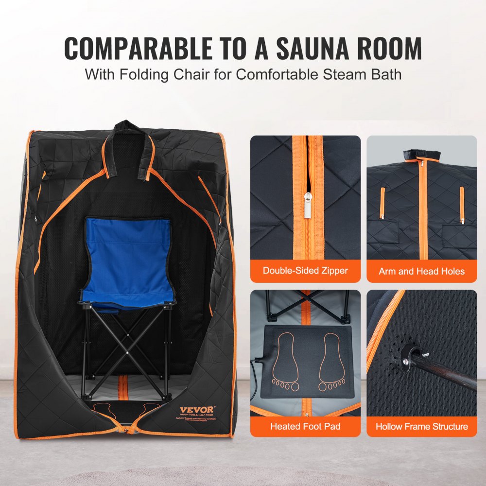 VEVOR Sauna Blanket for Detoxification, 1050W Portable Far Infrared Sauna Tent for Home, 104- 167?, 1-60 Minutes Timer , Personal Sauna Box for Home Spa Indoor Black 27.56 x 31.5 x 38.58 inch