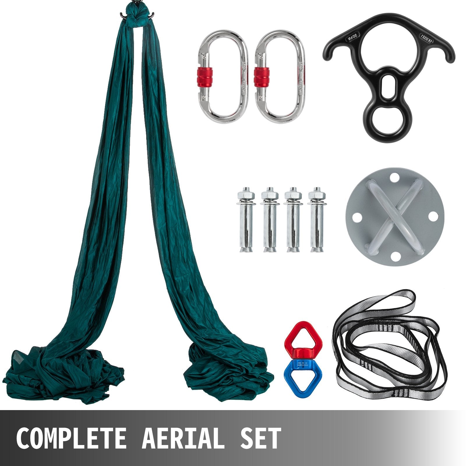 VEVOR Aerial Silk, 11yd 9.2ft Aerial Yoga Swing Set Yoga Hammock Kit - Antigravity Ceiling Hanging Yoga Sling - Carabiners, Daisy Chain, Inversion Swing for Home Outdoor Aerial Dance, Dark Green