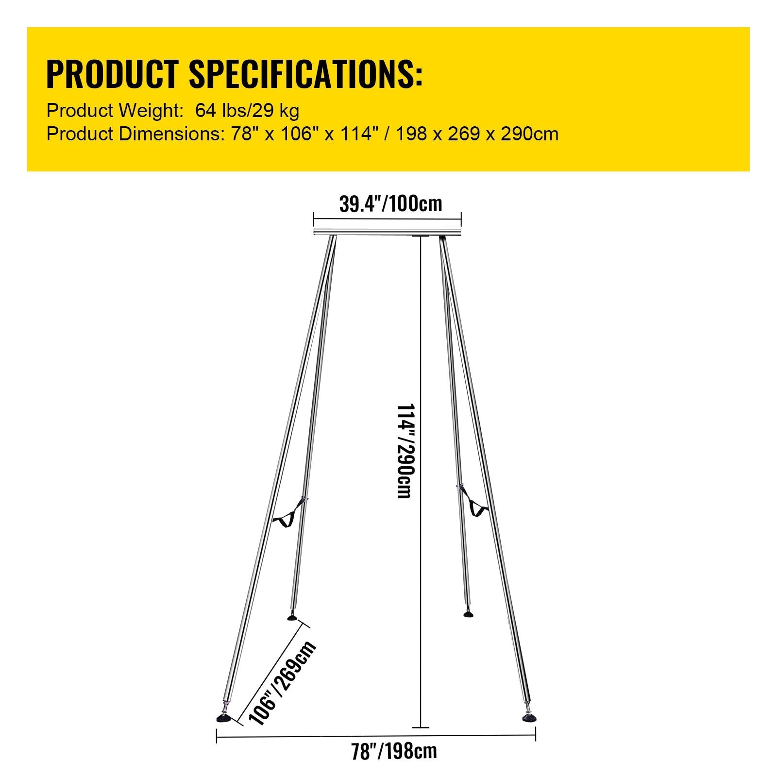 VEVOR Yoga Sling Inversion, 9.6 FT Height Inversion Yoga Swing Stand,Max Capacity 551lbs/250kg Aerial Yoga Frame with 236in/6m Yoga Swing Inversion Sling Body Bundle Safety Belts (Green, 19.6ft)