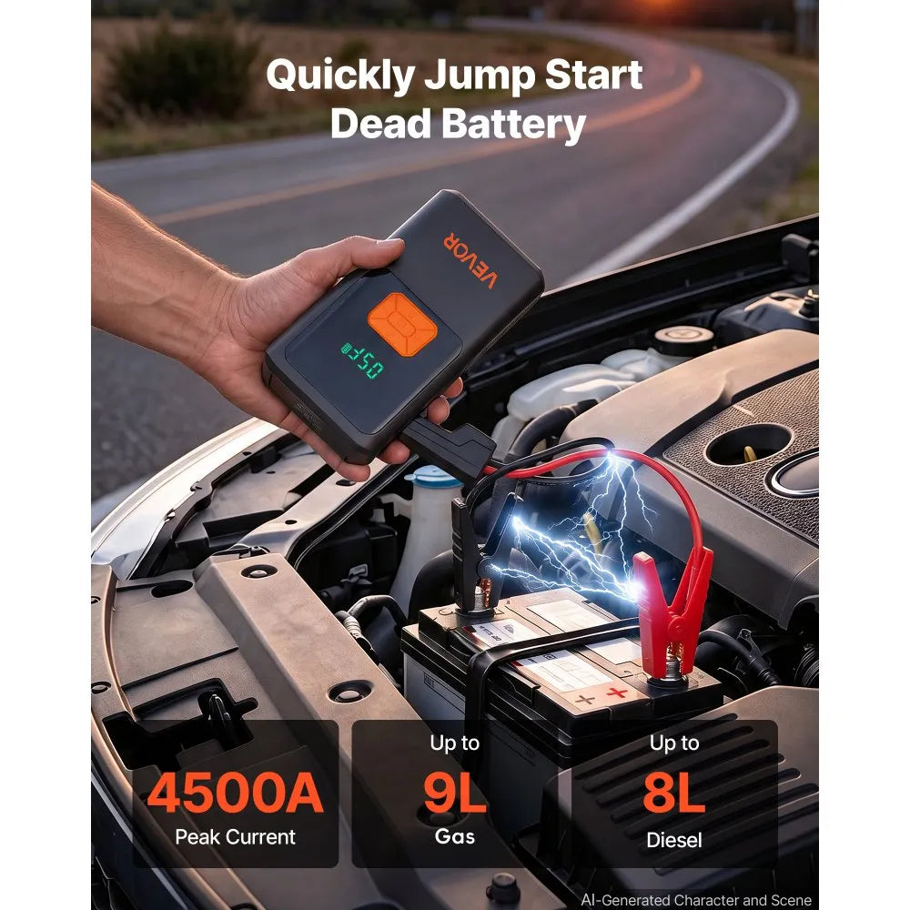 4000A Portable Car Jump Starter with 150 PSI Air Compressor, 12000mAh Power Bank & LED Flashlight